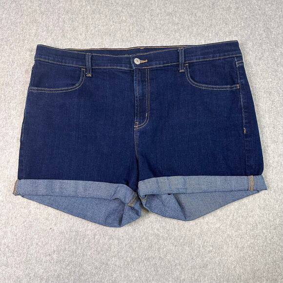 Old Navy Denim Shorts Dark Wash Blue WMNS Size 16 High Rise Cuffed Stretch Plus - Picture 1 of 4